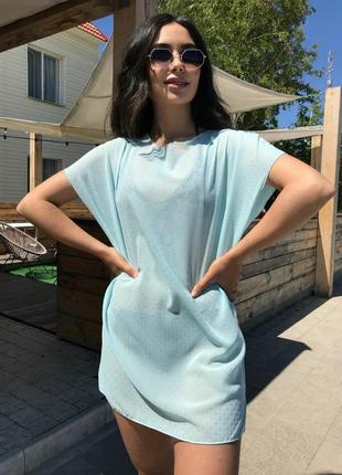 Стильная классная классическая удобная женская пляжная летняя легкая туника туника туничка трендовая модная голубая