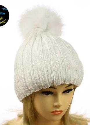 ● зимняя женская шапка с помпоном - фаина - белый ●