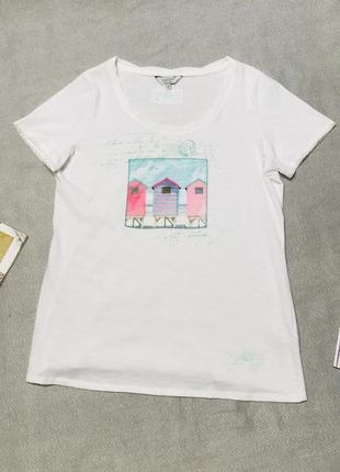 Стильная белая коттоновая футболка с принтом от бренда peruna m&amp;s 👚 размерskon 16 / наш 50 💥4 фото