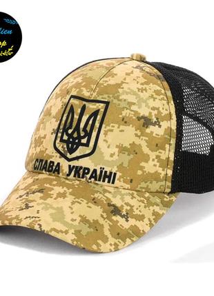 ● летняя кепка с сеткой - тризуб / слава україні m/l пиксель ●2 фото