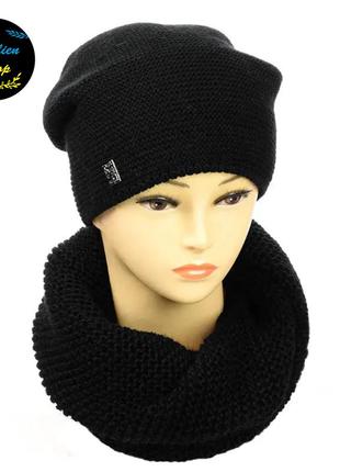 ● вязаный женский набор шапка и cнуд - зима - черный ●