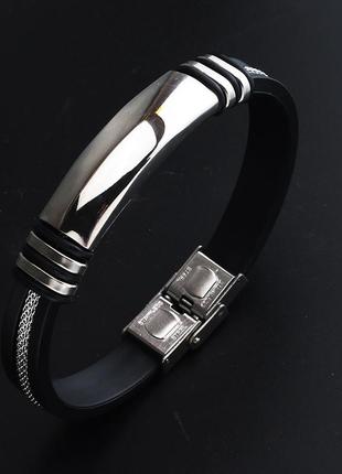 Красивый мужской браслет усиленный каучук+металл