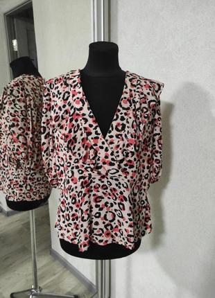 Блуза ted baker леопардовая с рюшами и рукавами фонариками