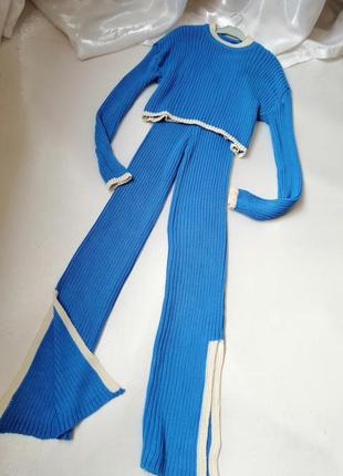 Vip стильный костюм нежный мягкий кашемир в рубчик укороченный свитер с удлиненными рукавами длинн2 фото