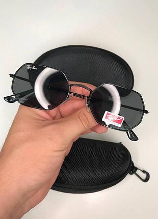Брендовые солнцезащитные очки ray ban octagonal восьмигранные черные и золотые