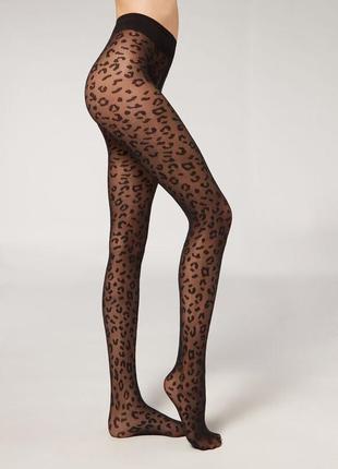 Леопардовые колготки calzedonia fashion tights 🖤1 фото