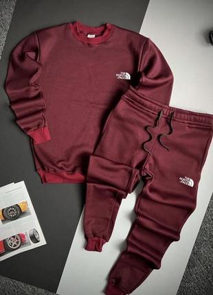 Мужской зимний спортивный костюм the north face бордовый | комплект зе норд фейс свитшот и штаны
