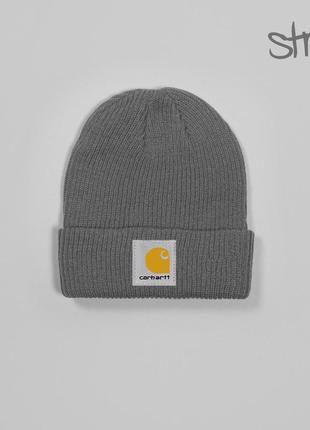 Чоловіча зимова шапка carhartt сіра акрилова кархарт1 фото