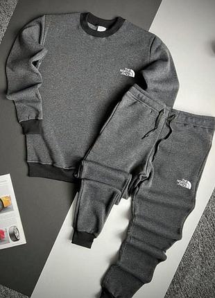 Мужской зимний спортивный костюм the north face серый | комплект зе норд фейс свитшот и штаны на флисе