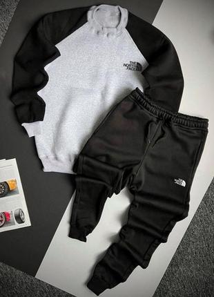 Мужской зимний спортивный костюм the north face черный с серым | комплект зе норд фейс свитшот и штаны
