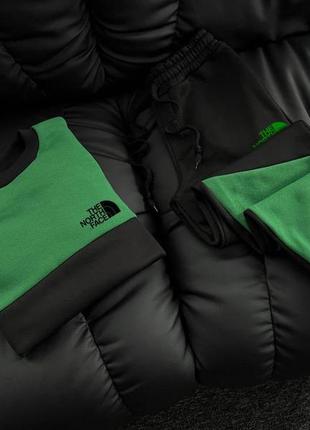 Мужской зимний спортивный костюм the north face черный с зеленым | комплект зе норд фейс свитшот и штаны