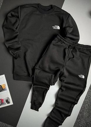 Мужской зимний спортивный костюм the north face черный | комплект зе норд фейс свитшот и штаны