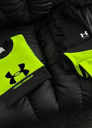 Мужской зимний спортивный костюм under armour черный с зеленым | комплект свитшот и штаны андер армор5 фото