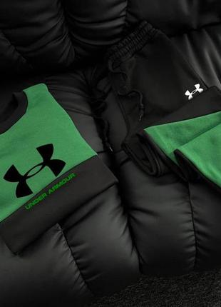 Чоловічий зимовий спортивний костюм under armour чорний із зеленим  ⁇  комплект світшот та штани андер армор