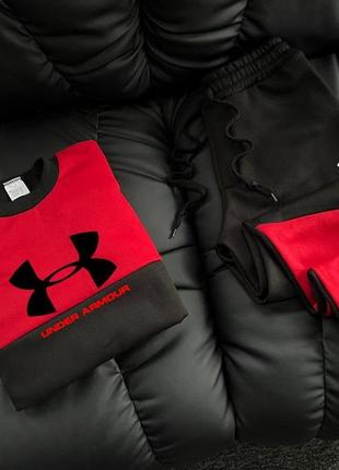 Чоловічий зимовий спортивний костюм under armour чорний з червоним  ⁇  комплект світшот та штани андер армор