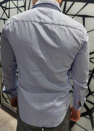 Рубашка zara regular fit  в мелкую гусиную лапку  синяя м-404 фото