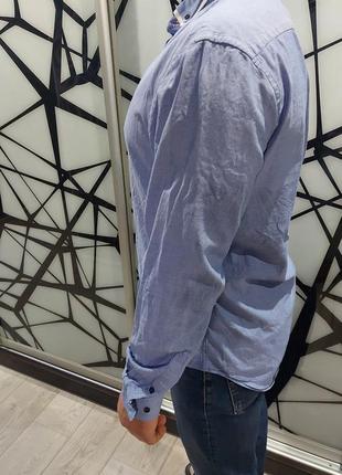 Рубашка zara regular fit  в мелкую гусиную лапку  синяя м-406 фото
