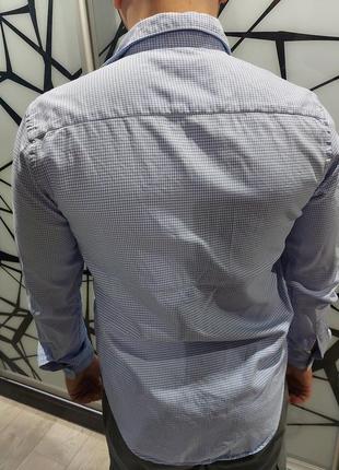 Рубашка zara regular fit  в мелкую гусиную лапку  синяя м-403 фото