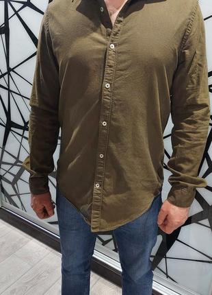 Рубашка zara man skim fit цвета хаки размера м 46-48