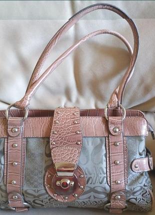 Сумка комбінована сіро бежева з принтом