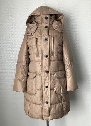 Добротне тепле пальто з капюшоном благородного кольору від kappahl, розмір 36/38, укр 44-46-483 фото