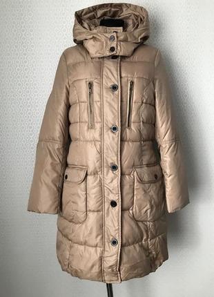 Добротне тепле пальто з капюшоном благородного кольору від kappahl, розмір 36/38, укр 44-46-482 фото