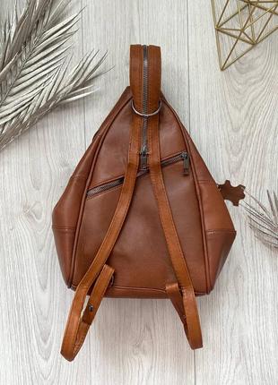 Кожаный рюкзак, стильный рыжий рюкзак, коричневый рюкзак2 фото