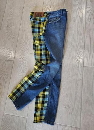 Стильные джинсы с клеточной желтой вставкой reclaimed vintage синие 28 размер (46)4 фото