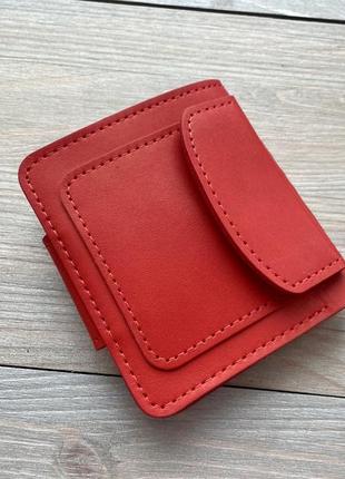 Красный женский маленький кошелек портмоне из натуральной кожи на 4 отдела « восточные узоры» мини2 фото