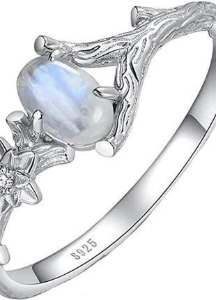 Женское нежное кольцо с лунным камнем или опалом в серебряном цвете6 фото
