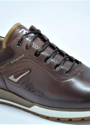 Чоловічі стильні шкіряні кросівки коричневі bumer 11