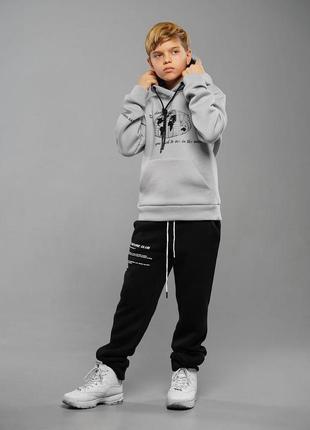 Костюм спортивний для хлопчика дитячий утеплений тринитка на флісі eric сірий туреччина на зиму2 фото