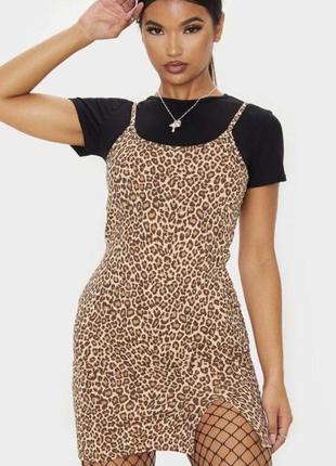 Леопардова сукня-майка с розрізом