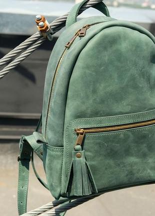 Жіночий шкіряний рюкзак лімбо, розмір міні, натуральна вінтажна шкіра колір зелений