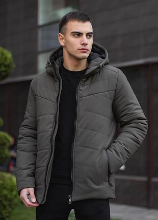 Куртка зимова чоловіча тепла зручна повсякденна стильна довга хакі