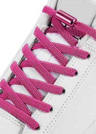 Эластичные плоские шнурки с фиксатором, удобные ленивые резинки без завязывания, малиновые полностью2 фото