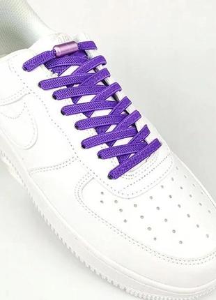 Эластичные плоские шнурки с фиксатором, удобные ленивые резинки без завязывания фиолетовые полностью2 фото