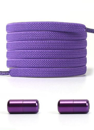 Эластичные плоские шнурки с фиксатором, удобные ленивые резинки без завязывания фиолетовые полностью1 фото