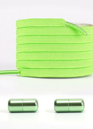 Эластичные плоские шнурки с фиксатором, удобные ленивые резинки без завязывания, салатовые зеленые