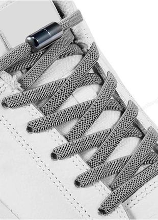 Еластичні пласкі шнурки з фіксатором, зручні ліниві ледачі резинки без зав'язування, сірі темно-сірі2 фото