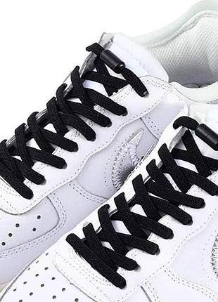 Еластичні пласкі шнурки з фіксатором, зручні ліниві ледачі резинки без зав'язування, чорні повністю2 фото