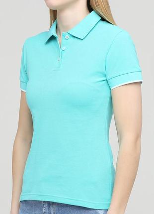 Женская футболка поло лазурный с манжетами 100% хлопок melgo 48р
