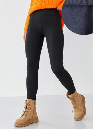 Лосины в рубчик на флисе с высокой посадкой, черный s