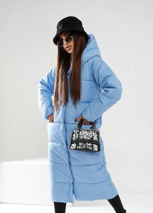 Aiza а521 пальто стеганое теплое непромокаемое голубого цвета4 фото