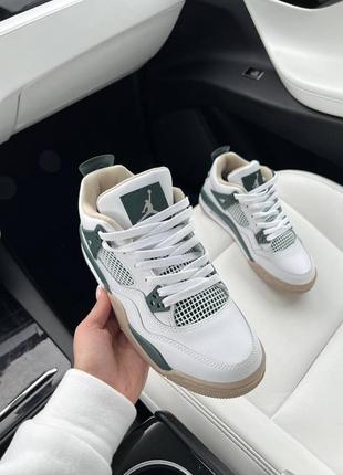 Женские высокие кожаные кроссовки nike jordan retro 4 beige green#найк