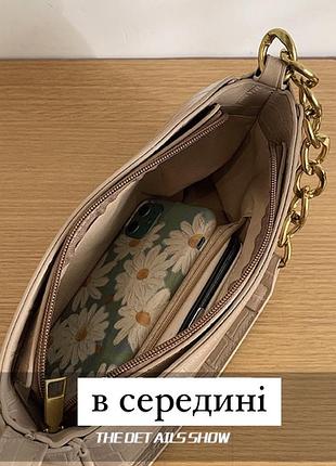 Женская сумка багет рептилия бежевая2 фото