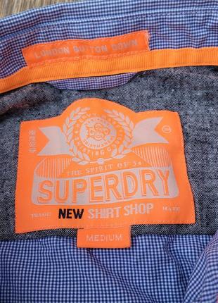 Мужская рубашка superdry размер m в клетку белая синяя slim fit8 фото