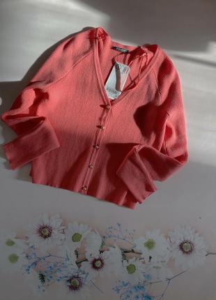 Красивый кардиган в рубчик розовый с люрексом