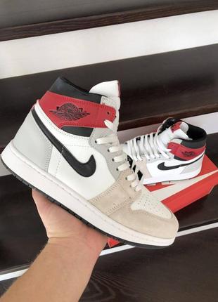 Nike air jordan 1 retro (белые с серо/бежевым)