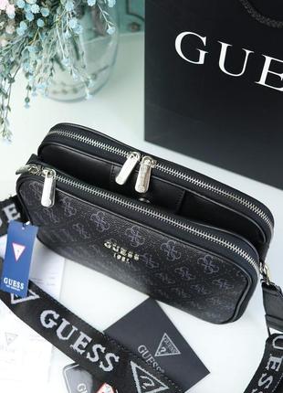 Чорна молодіжна маленька сумка крос-боді на три відділення модна брендова міні сумочка клатч5 фото